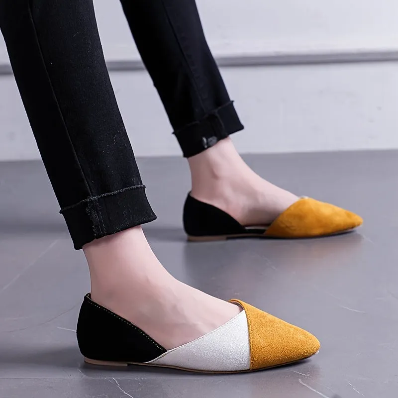 Color-block Pointed Toe Slip-on Flat Commuter Work Shoes