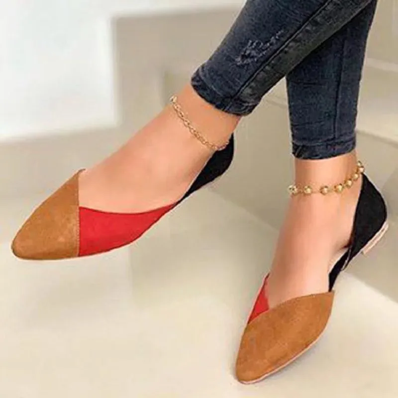 Color-block Pointed Toe Slip-on Flat Commuter Work Shoes