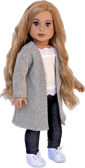 Comfy Chic - 4 Piece Outfit for 18 Inch Doll - White Tank Top, Leggings, Gray Long Sweater and White Sneakers - 18 Inch Doll Clothes ( Doll Not Included)