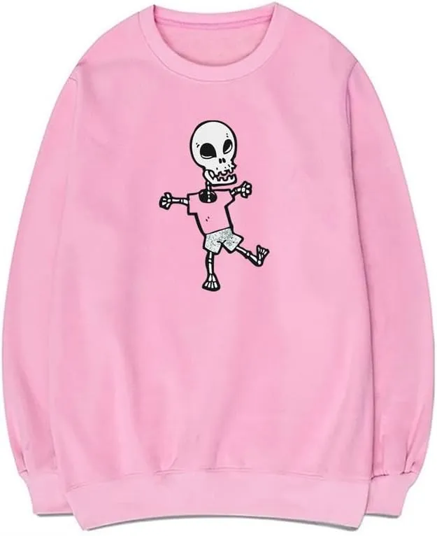 CORIRESHA Halloween Skull Crew Neck Long Sleeve Y2k Gothic Funny Pullover Sweatshirt