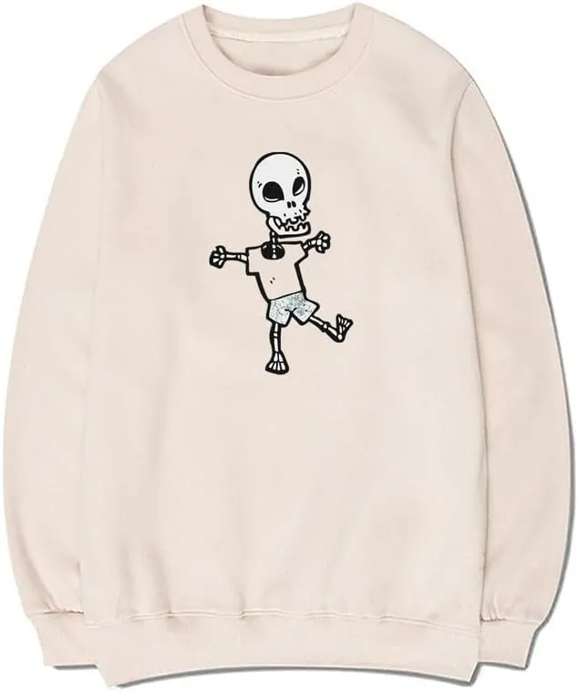 CORIRESHA Halloween Skull Crew Neck Long Sleeve Y2k Gothic Funny Pullover Sweatshirt