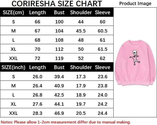 CORIRESHA Halloween Skull Crew Neck Long Sleeve Y2k Gothic Funny Pullover Sweatshirt