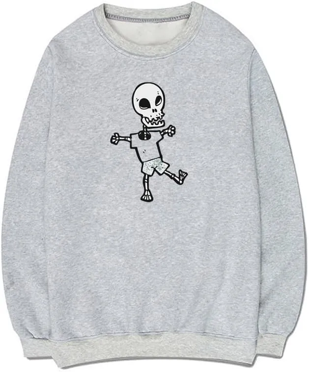 CORIRESHA Halloween Skull Crew Neck Long Sleeve Y2k Gothic Funny Pullover Sweatshirt