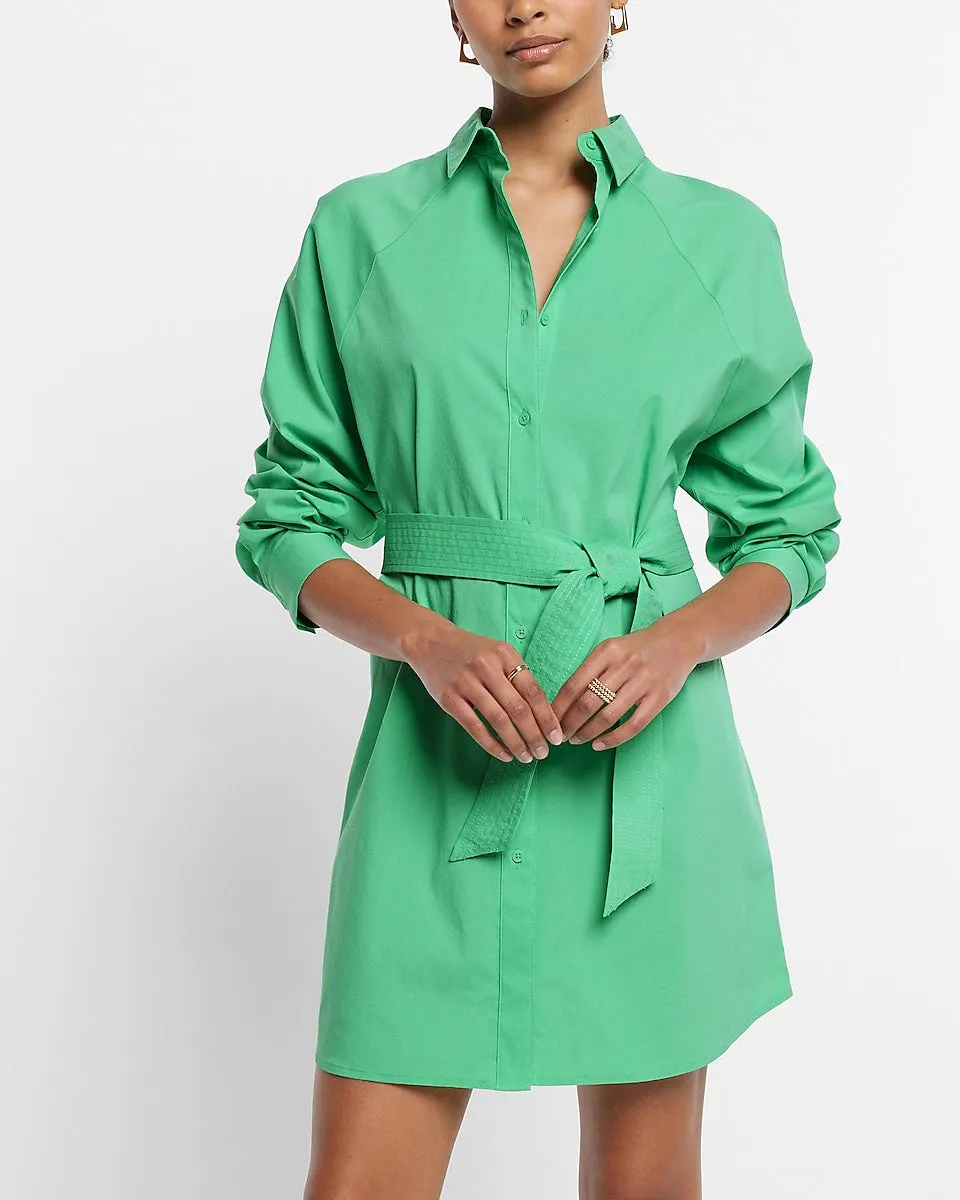 Cotton-Blend Boyfriend Portofino Shirt Dress in Bright Kelly