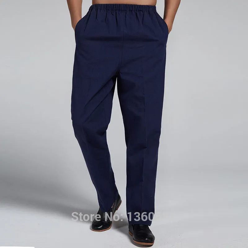 Dark blue Traditional Chinese style, Men's 100% Pure Cotton Trousers, Martial Arts Pants Size M L XL XXL XXXL