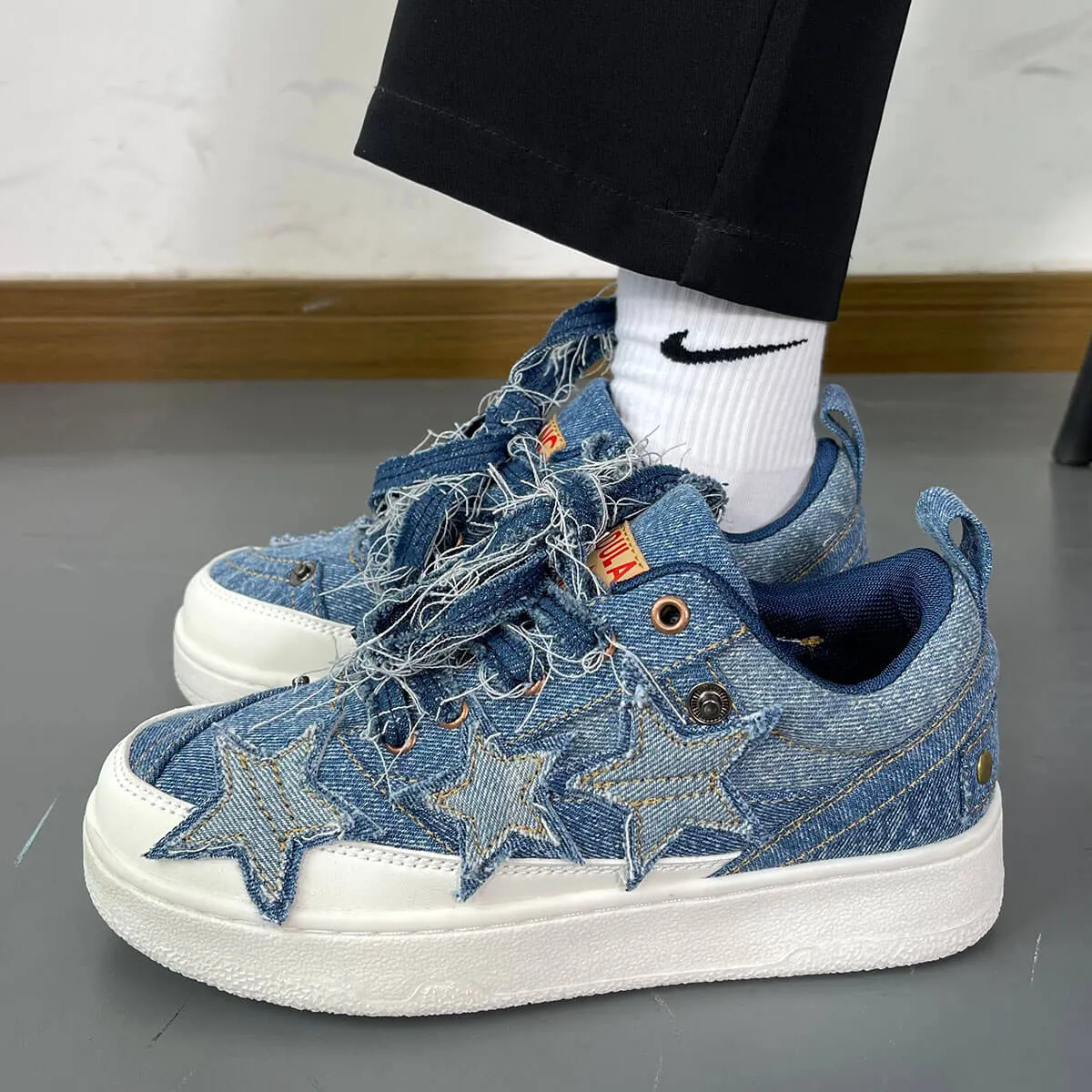 Denim Stars Patchwork Flat Casual Aesthetic Sneakers Shoes