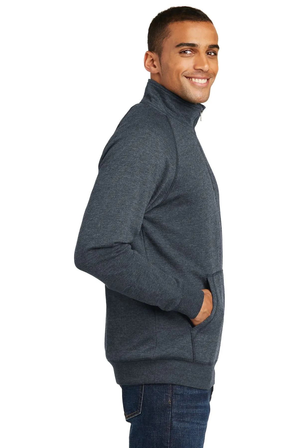 District Made Mens Lightweight Fleece 1/4-Zip Heathered Navy