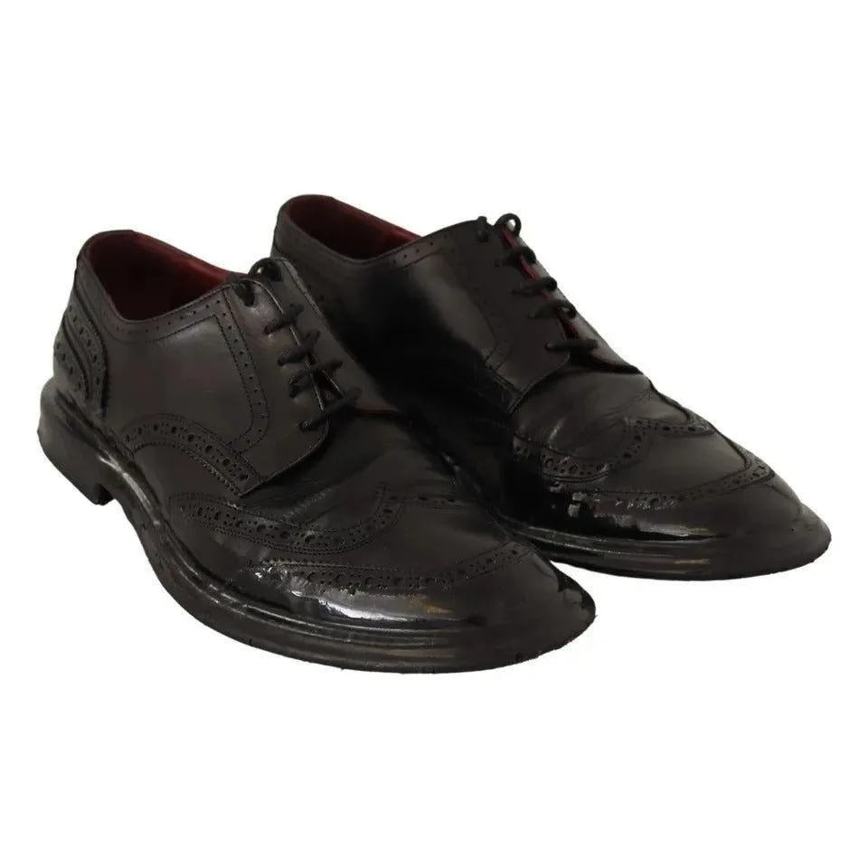 Dolce & Gabbana Black Leather Brogue Oxford Dress Shoes