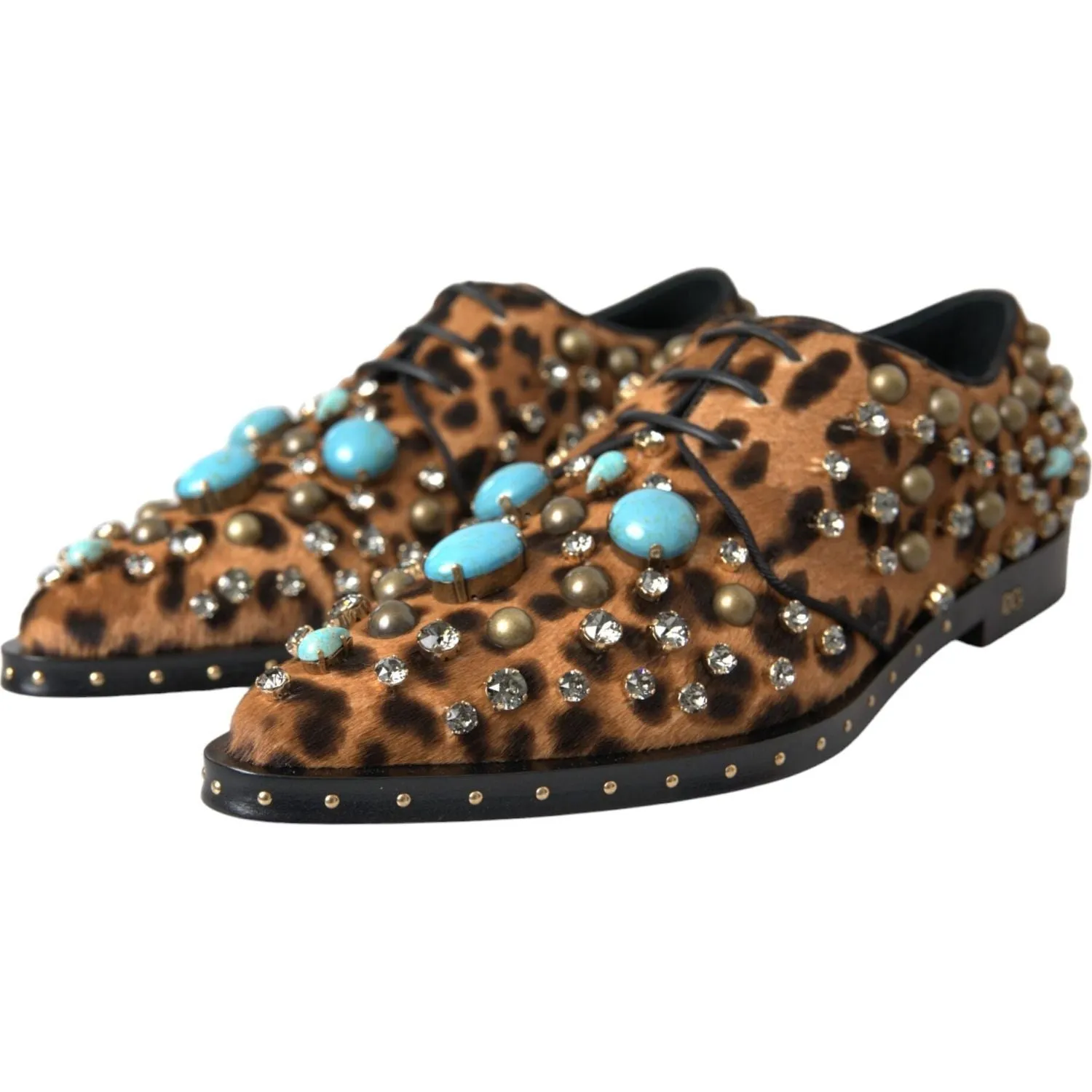 Dolce & Gabbana Brown Leopard Hair Crystal Dress Broque Shoes