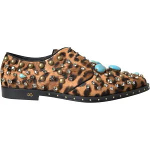 Dolce & Gabbana Brown Leopard Hair Crystal Dress Broque Shoes