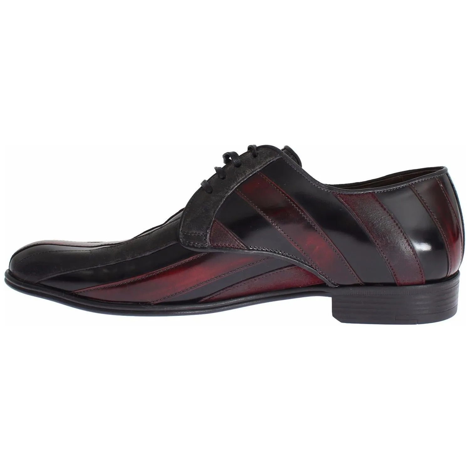 Dolce & Gabbana Elegant Black Bordeaux Striped Leather Dress Shoes