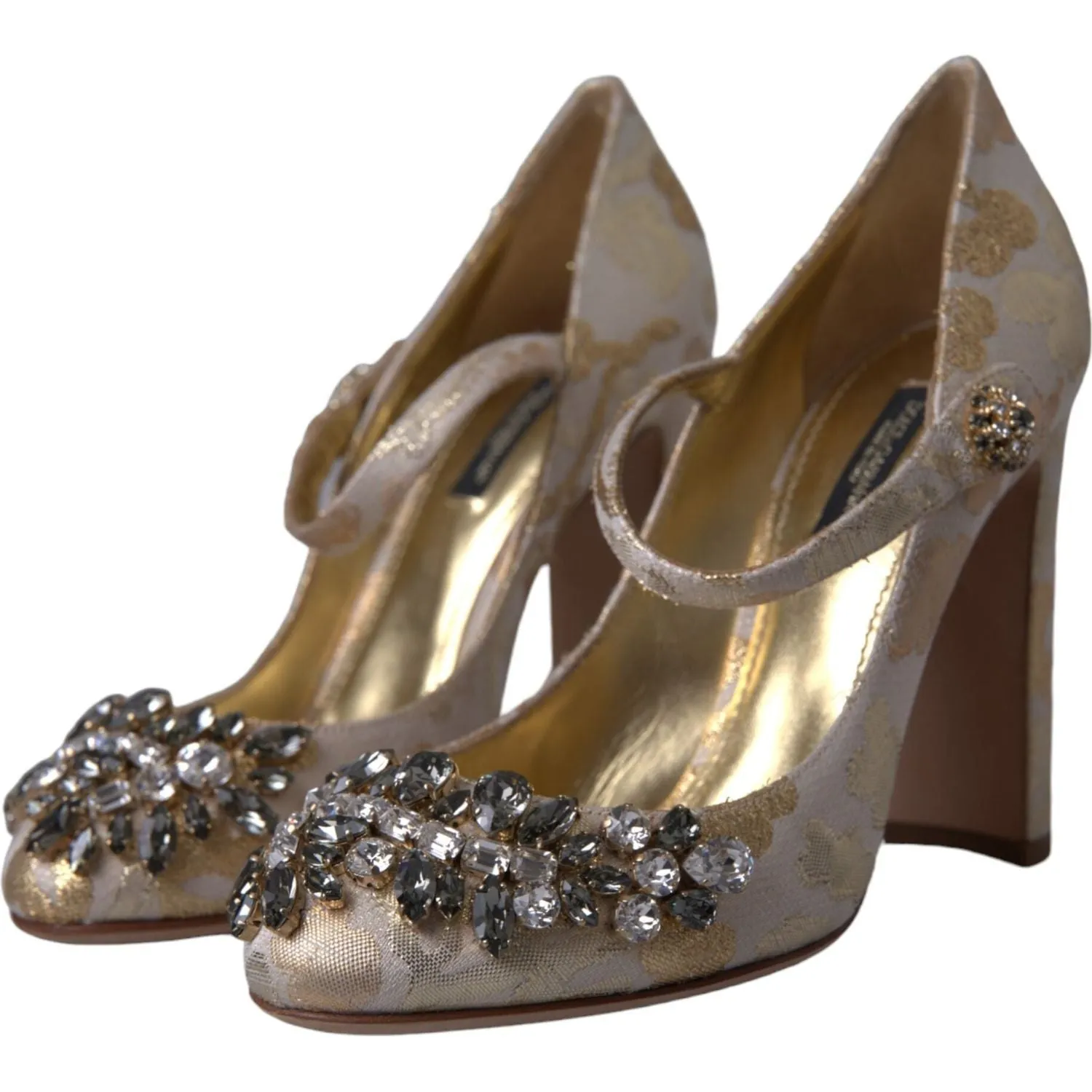 Dolce & Gabbana Gold Jacquard Crystal Vally Heels Pumps Shoes