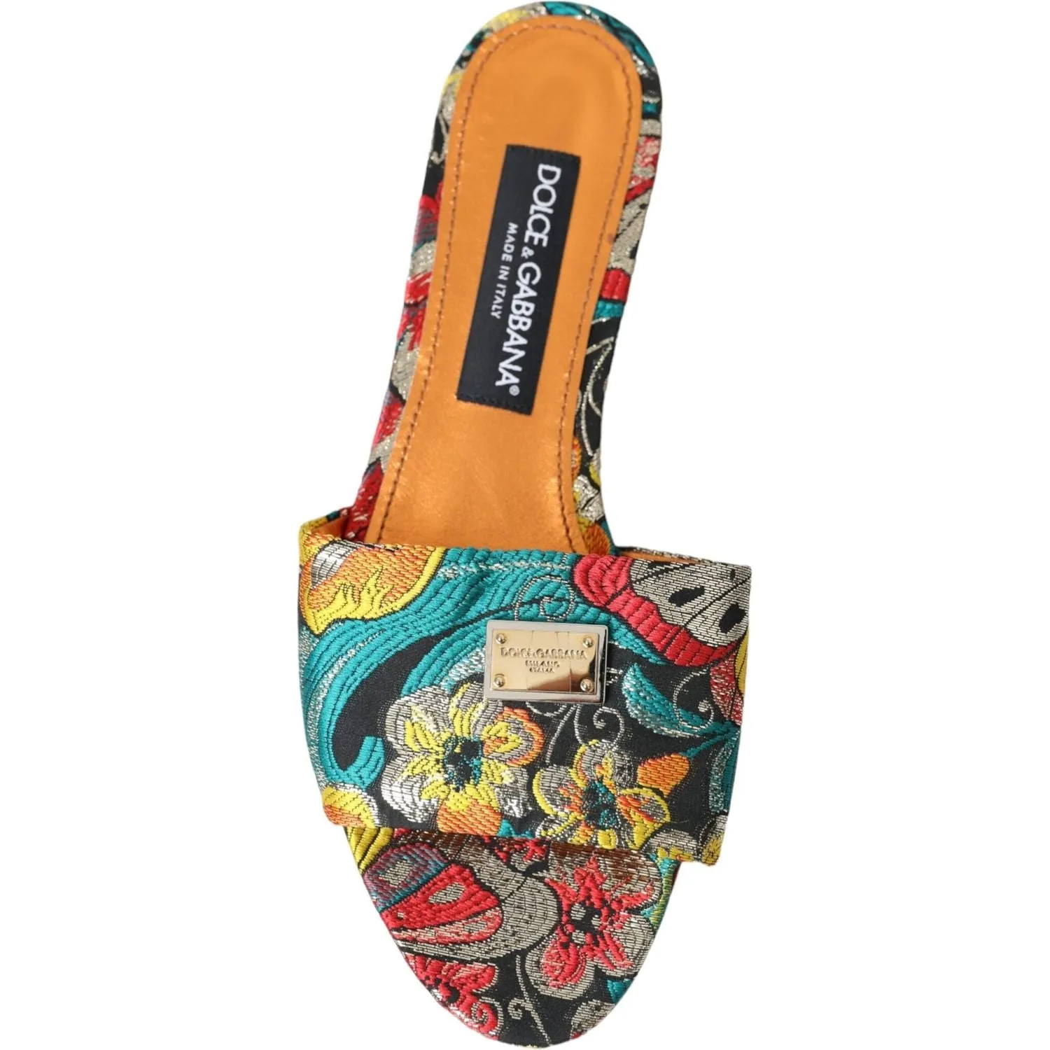 Dolce & Gabbana Multicolor Floral Brocade Logo Flats Sandals Shoes