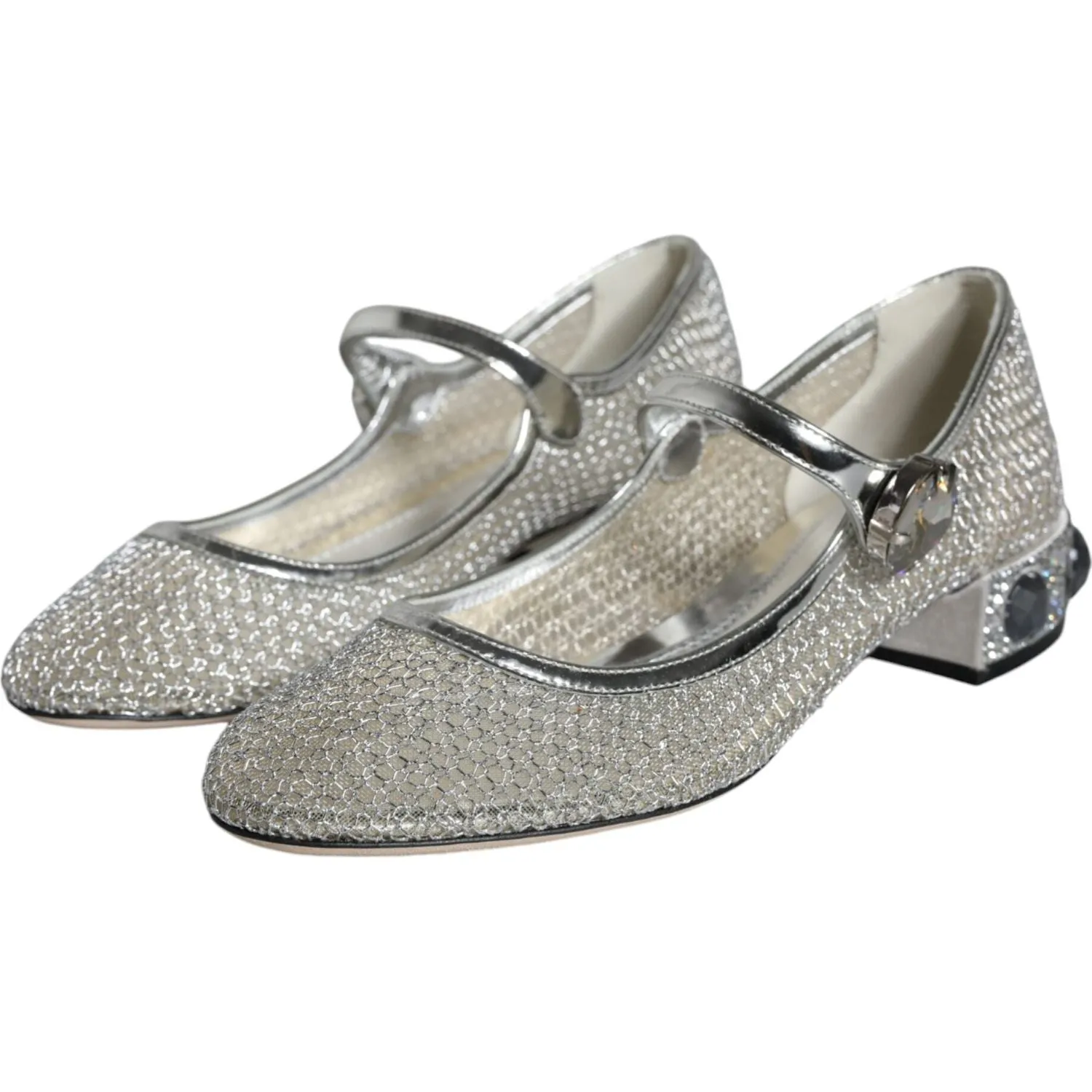 Dolce & Gabbana Silver Mesh Crystal Mary Jane Pumps Shoes