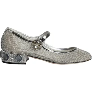 Dolce & Gabbana Silver Mesh Crystal Mary Jane Pumps Shoes