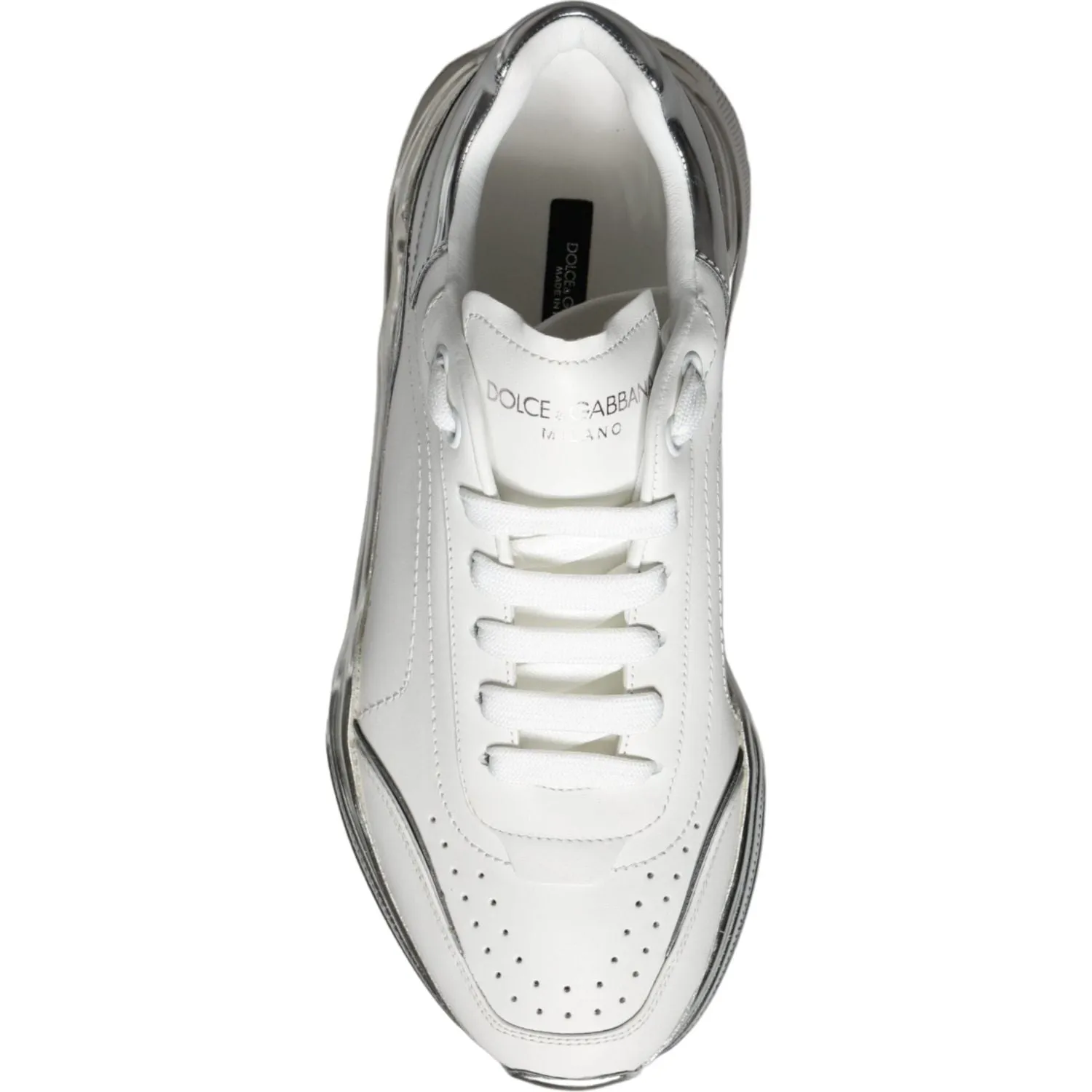 Dolce & Gabbana White Silver Daymaster Leather Sneakers Shoes