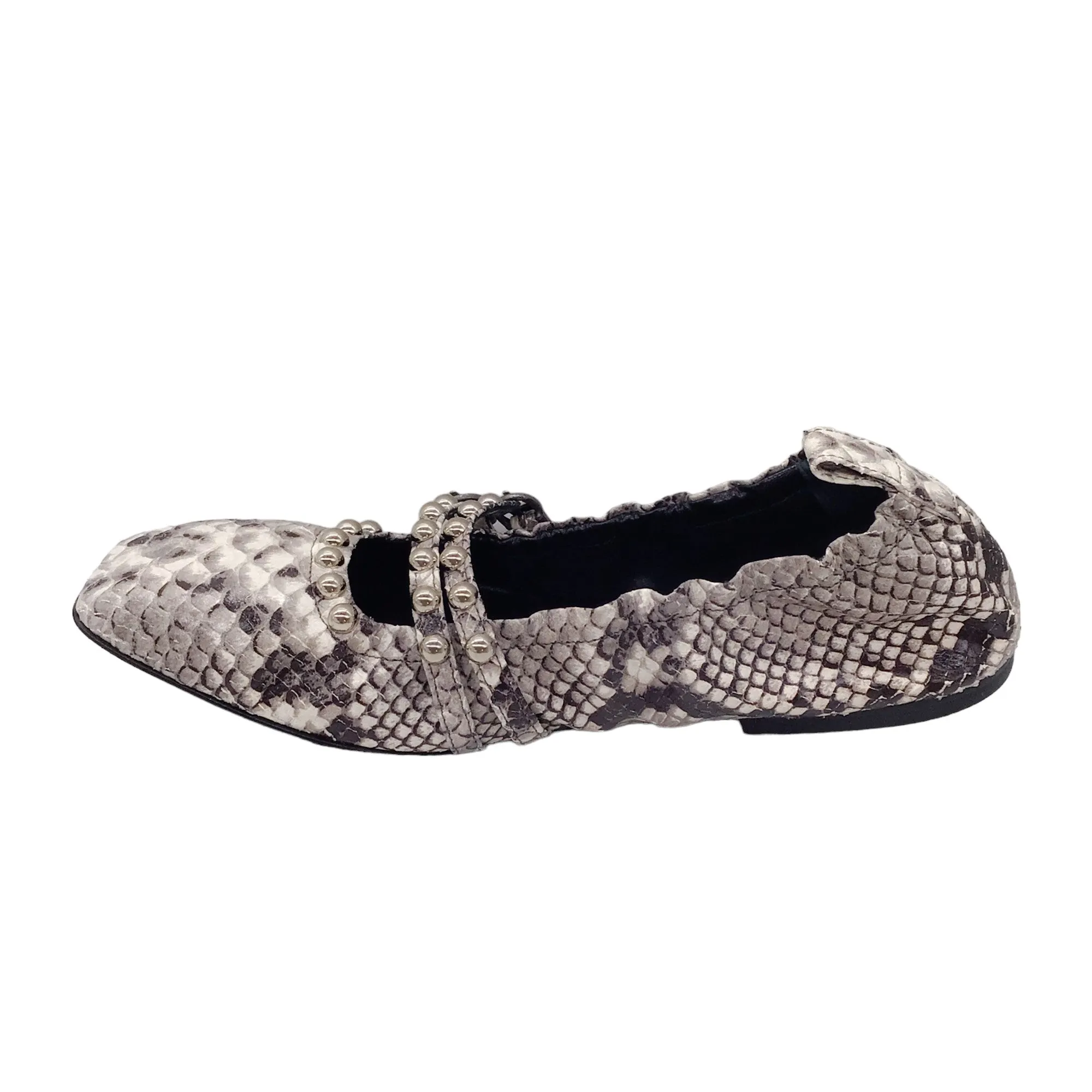 Dorothee Schumacher Grey / Silver Studded Python Skin Leather Ballet Flats