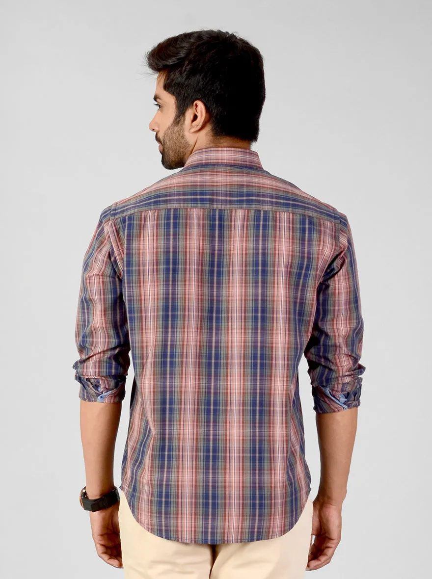 Dusty Pink Checked Classic Fit Casual Shirt | Greenfibre