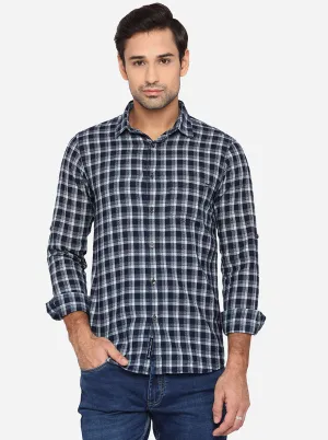 Eclipse Blue Checked Slim Fit Semi Casual Shirt | JadeBlue