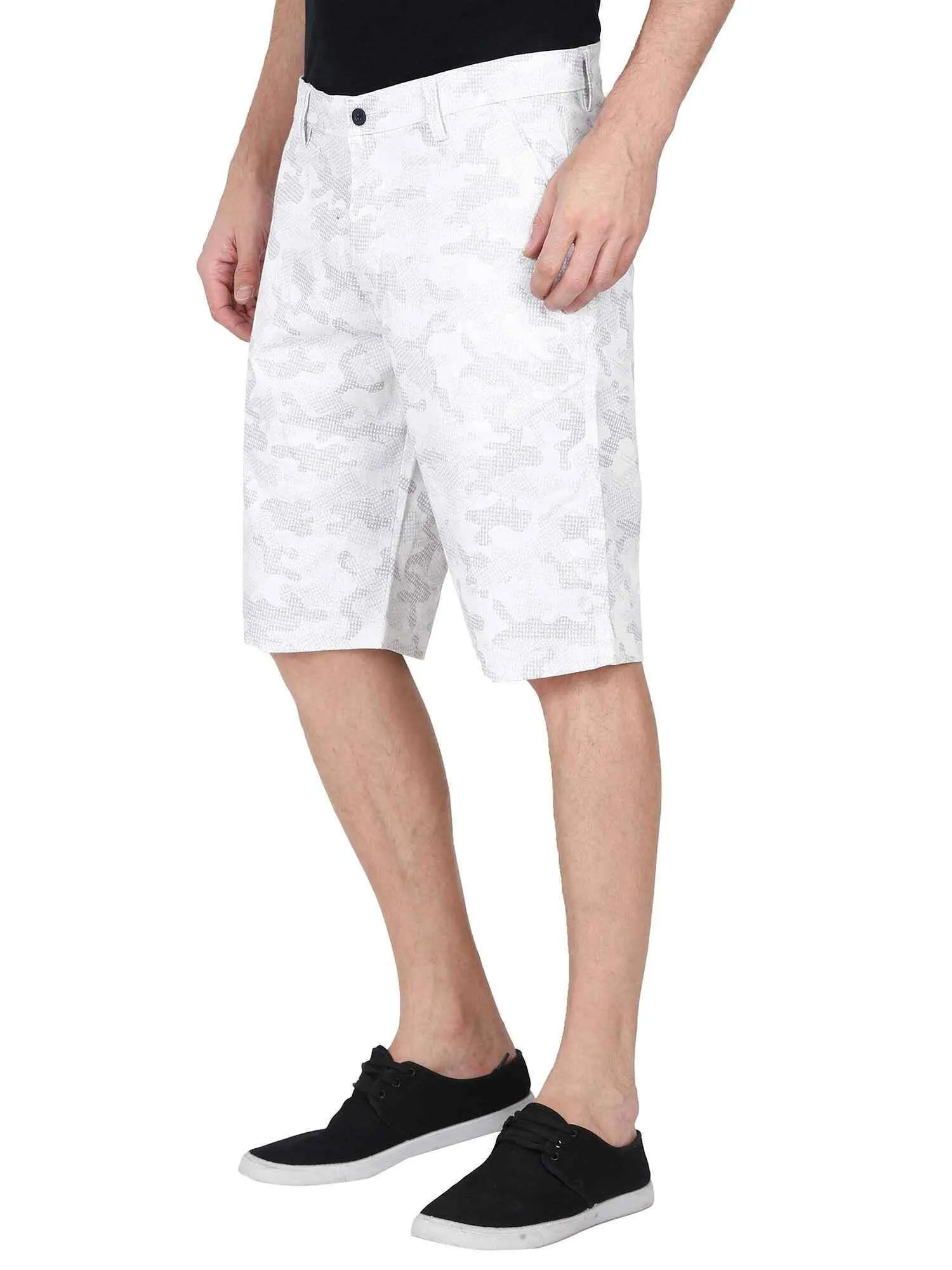 Elijaj Men White Camouflage Printed Shorts