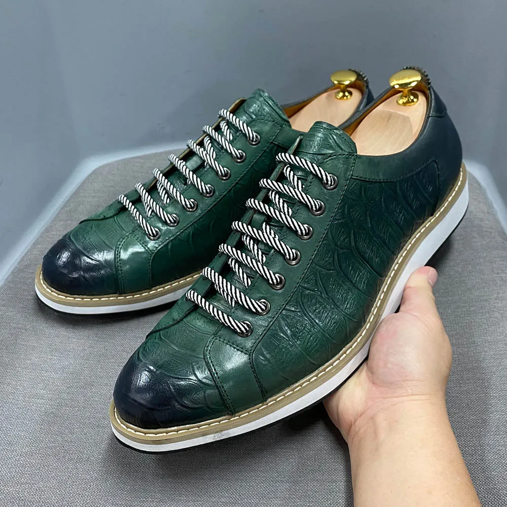 Emerald Crocodile Print Lace Sneakers