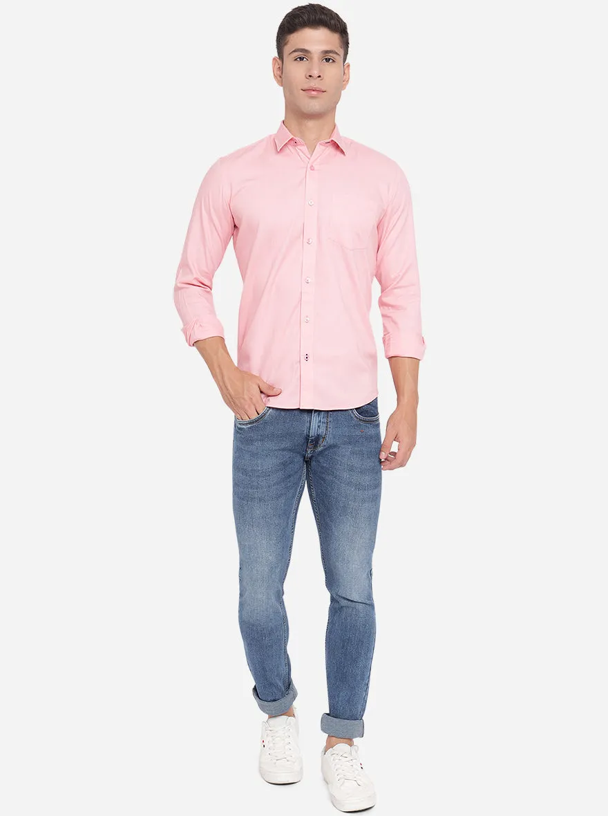 Flamingo Pink Solid Slim Fit Casual Shirt | Greenfibre