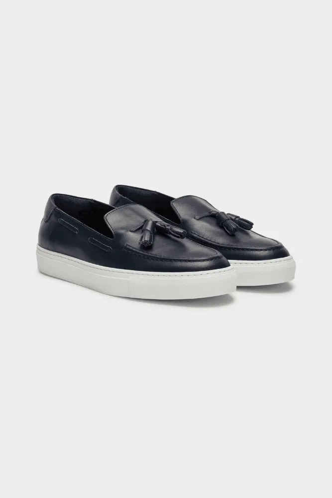 GCY23 Tassel Loafer - Navy Leather with White Sole