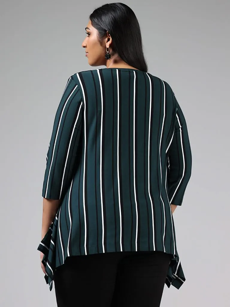 Gia Bottle Green & White Striped Side-Flare Top