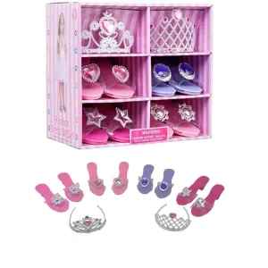 Girls Princess Dress Up Shoes and Jewelry Boutique, Princess Role Play Shoes Collection Set with 4 Pairs of Shoes and 2 Tiaras for Little Girl Aged 3 