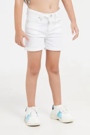 Girls White Denim Short