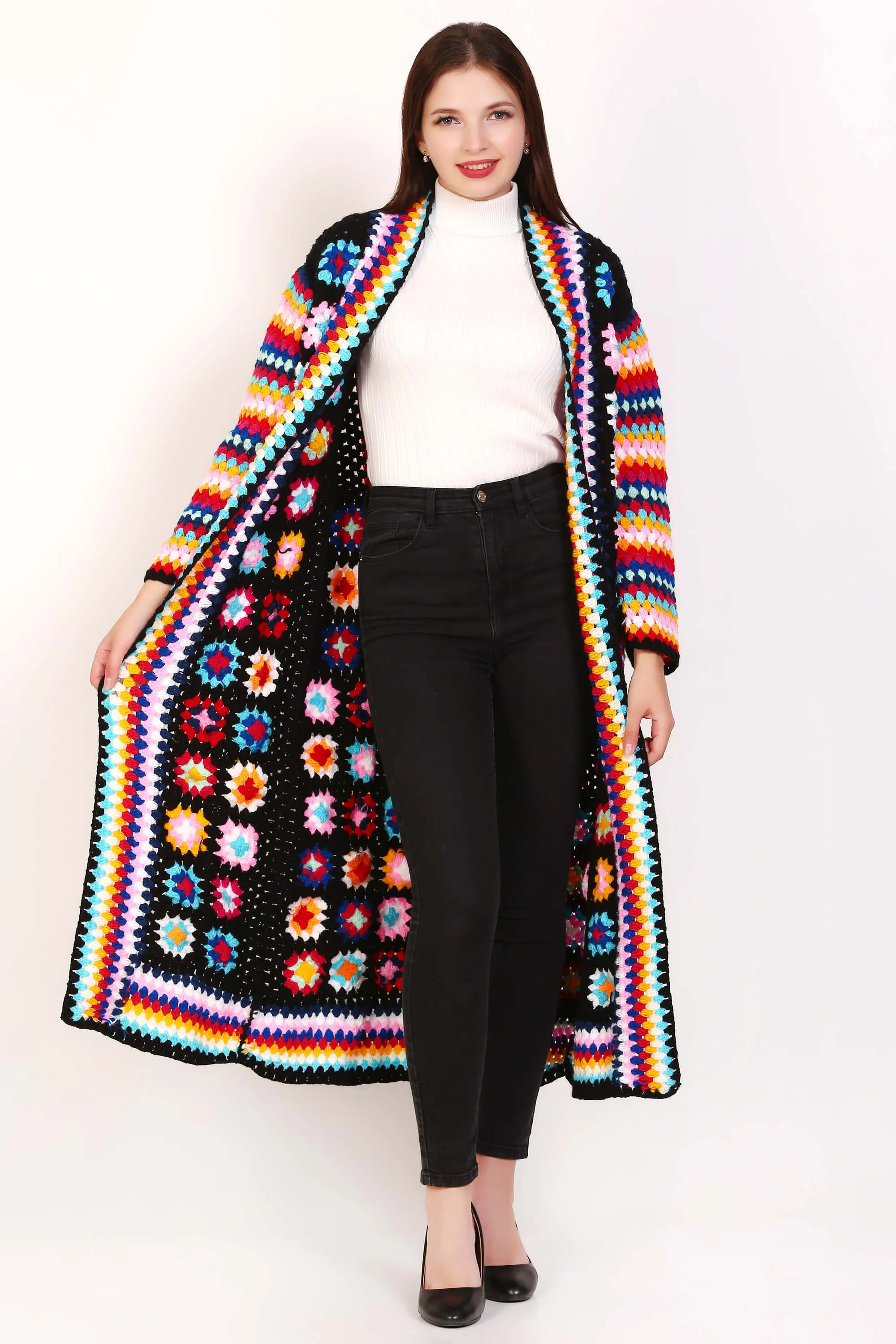 Granny Square Crochet maxi cardigan coat