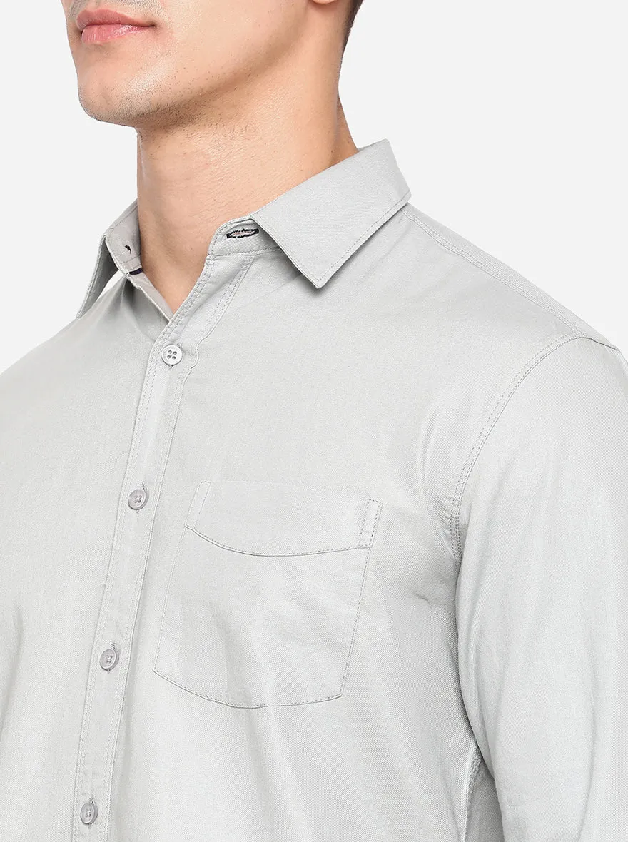 Grey Solid Slim Fit Semi Casual Shirt | Greenfibre