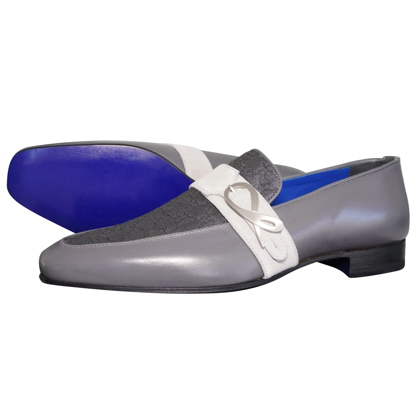 Grigio Logo Monk Strap Loafer With Silver Buckle