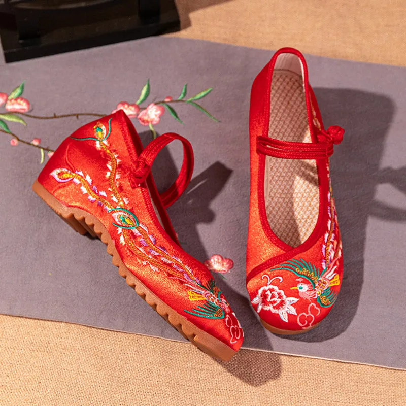 Handmade Golden Phoenix Embroidery Retro Vintage Embroidered Shoes