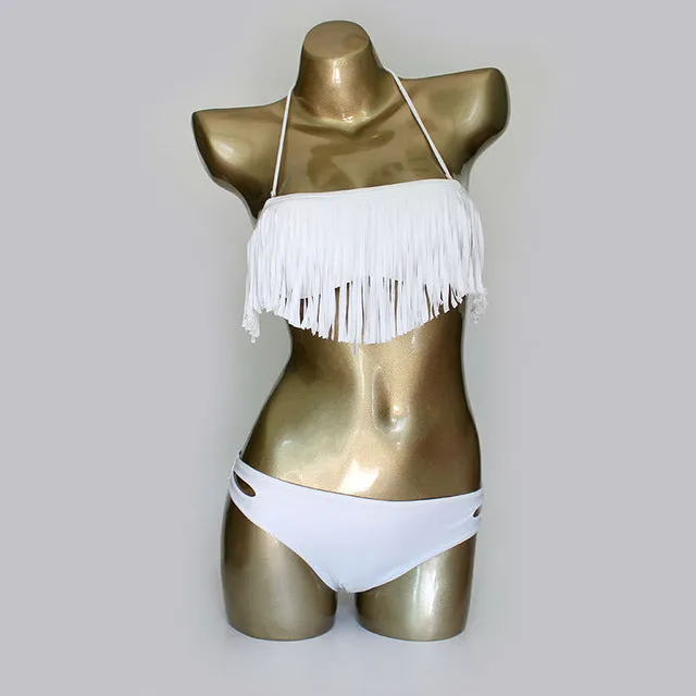 HELLO BEACH Tassel Swimwear Bikini Set Women Swimsuit Bandeau Bikini Fringe Biquini Brazilian Bathing Suit Girl Swimwear biquine