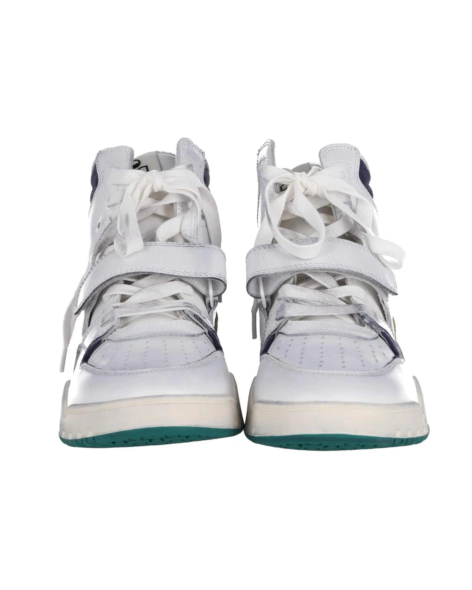 High-Top Sneakers in White Leather with Adjustable Straps and Lace-Up Fastening