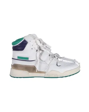 High-Top Sneakers in White Leather with Adjustable Straps and Lace-Up Fastening