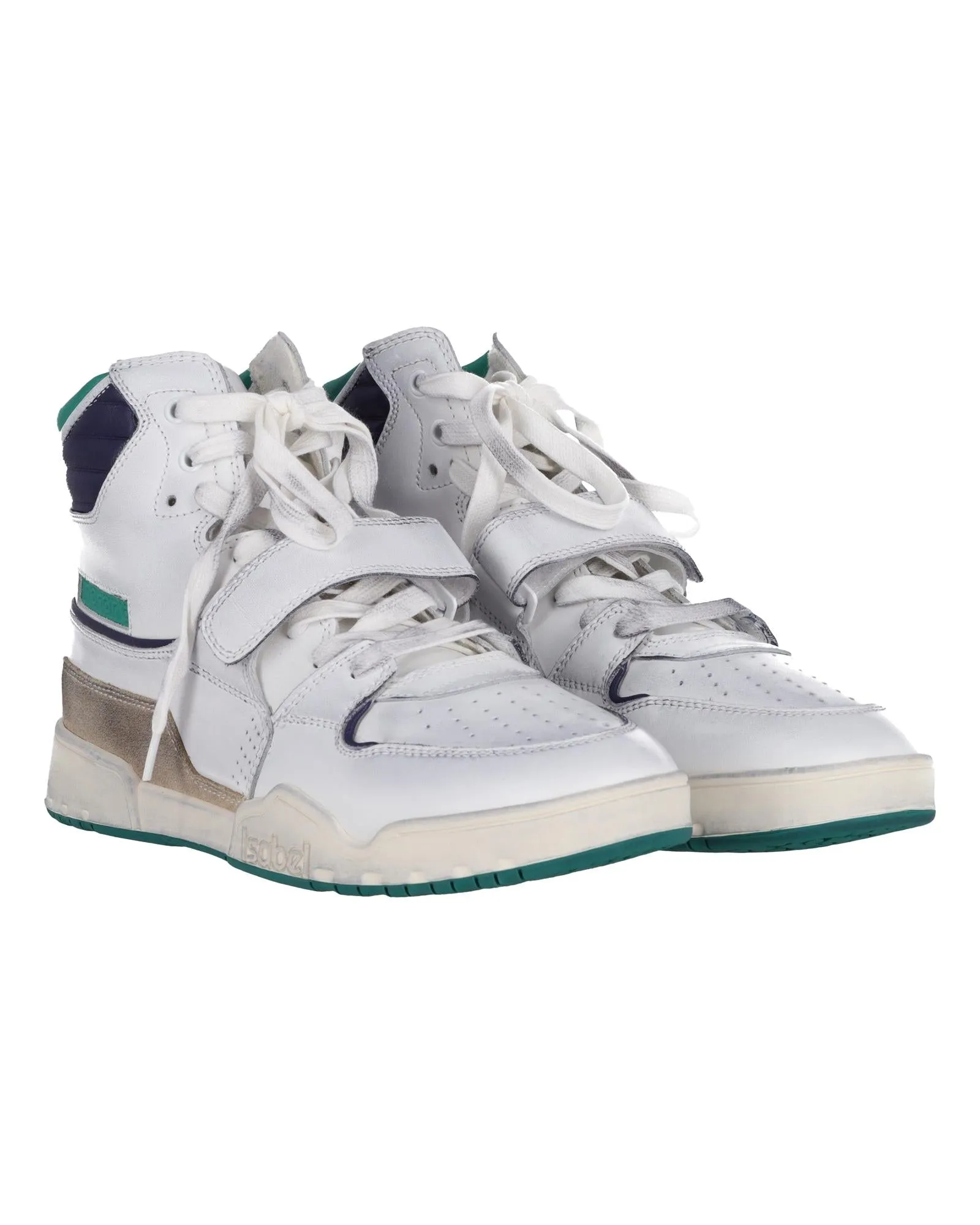 High-Top Sneakers in White Leather with Adjustable Straps and Lace-Up Fastening