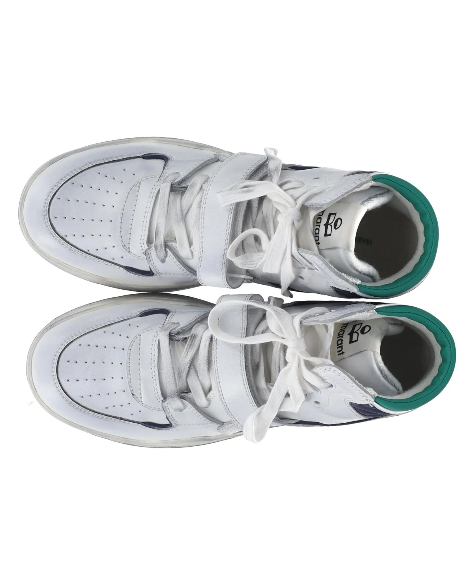 High-Top Sneakers in White Leather with Adjustable Straps and Lace-Up Fastening