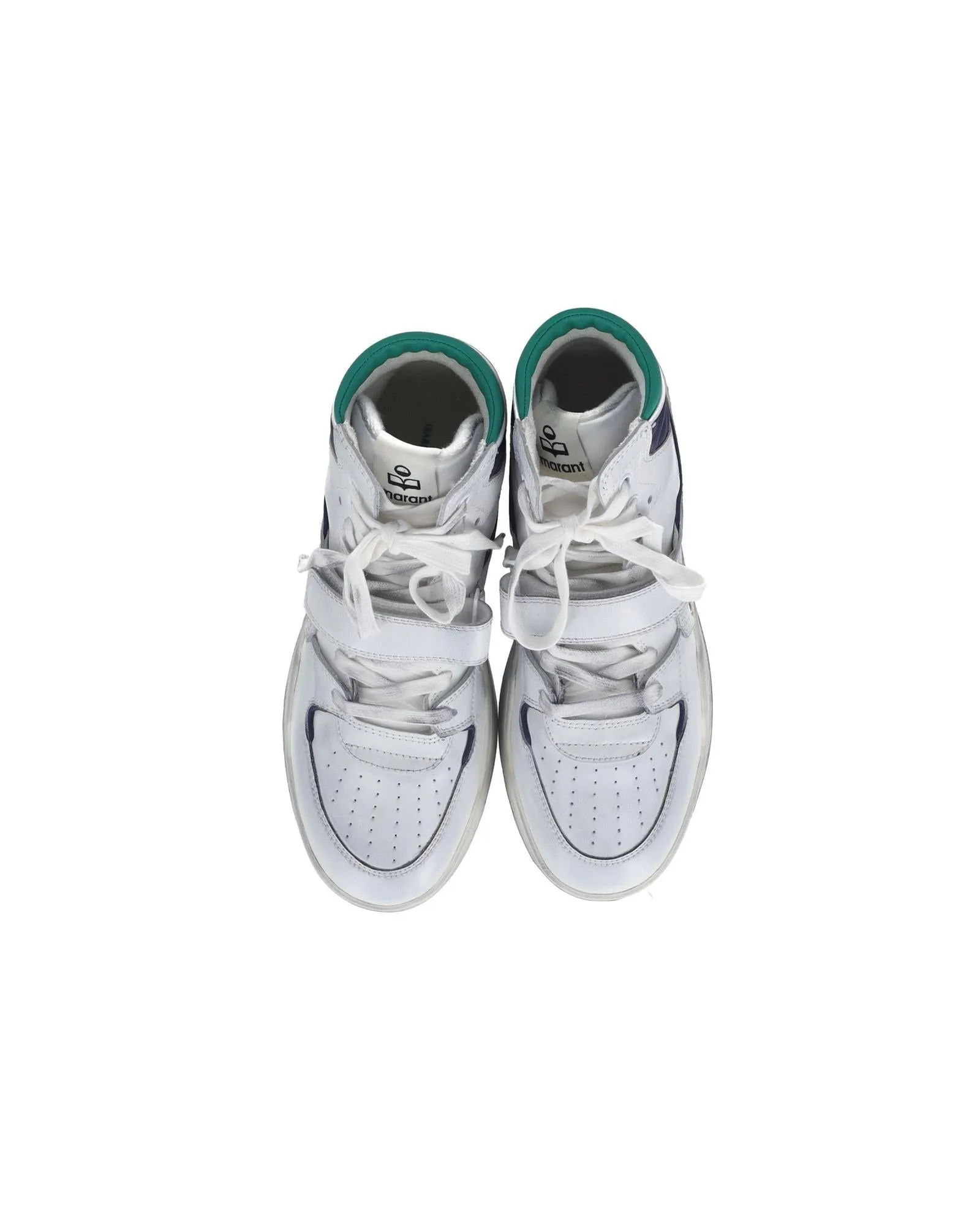 High-Top Sneakers in White Leather with Adjustable Straps and Lace-Up Fastening