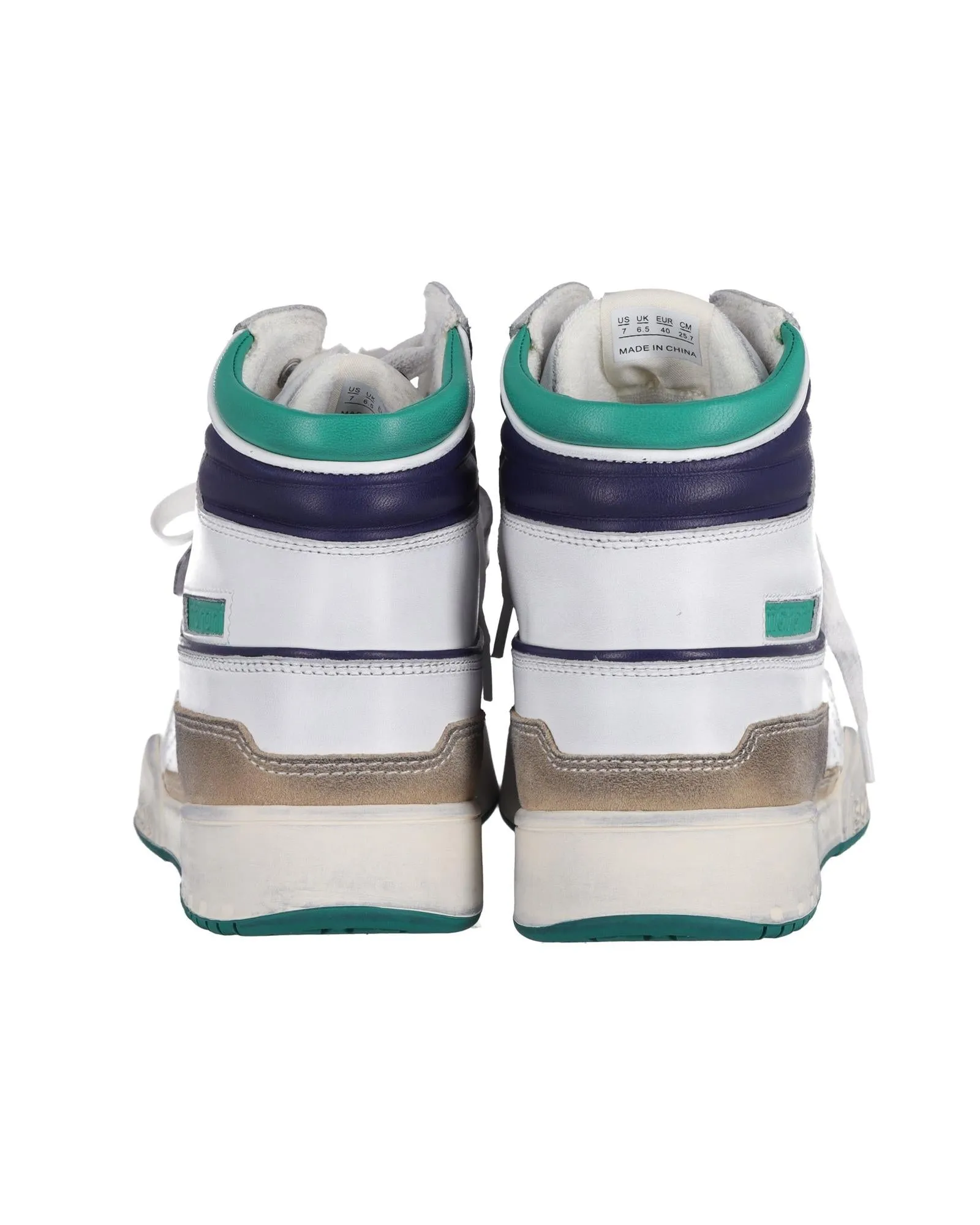 High-Top Sneakers in White Leather with Adjustable Straps and Lace-Up Fastening