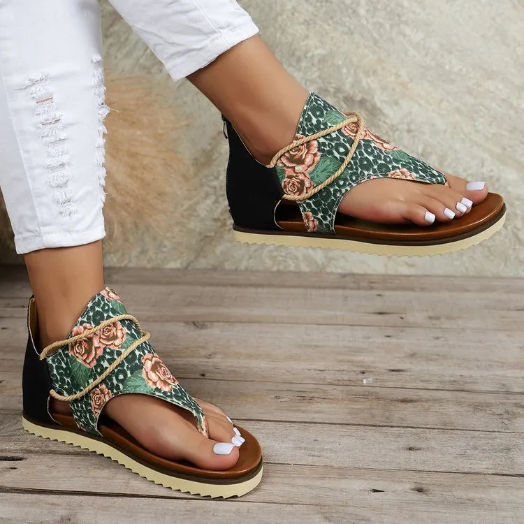 Independence Day Summer New Printed Back Zipper Roman Beach Sandals