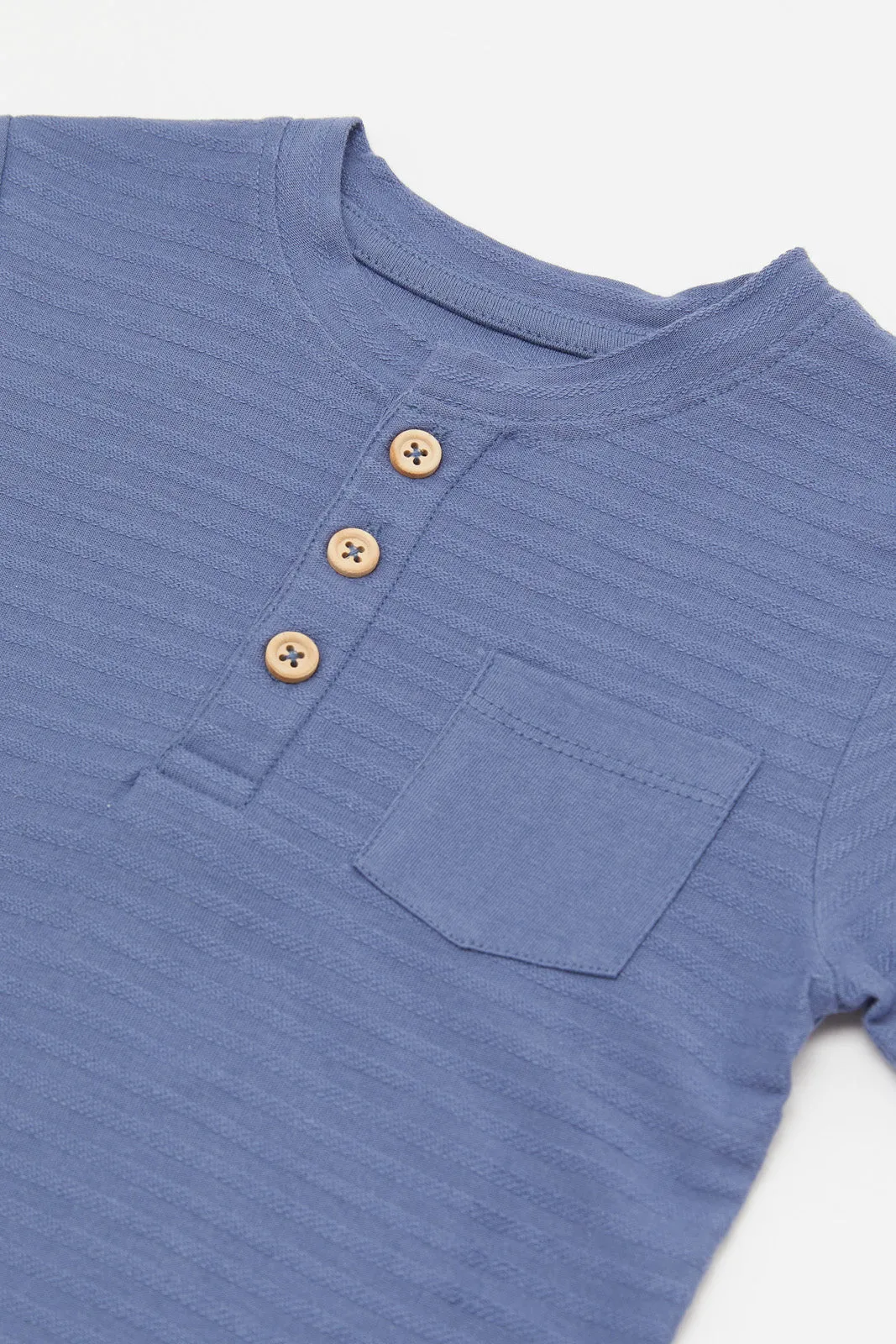 Infant Boys Blue Front Button Jacquard T-Shirt