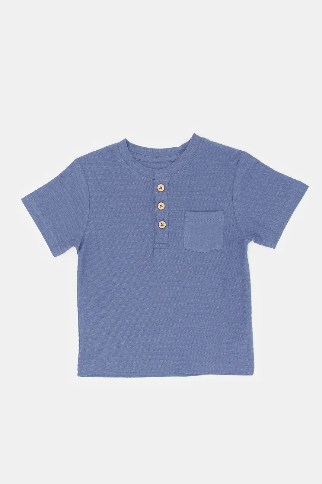 Infant Boys Blue Front Button Jacquard T-Shirt