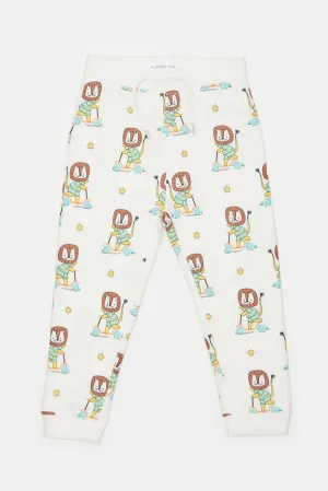 Infant Boys Ivory Tiger Printed Active Pants