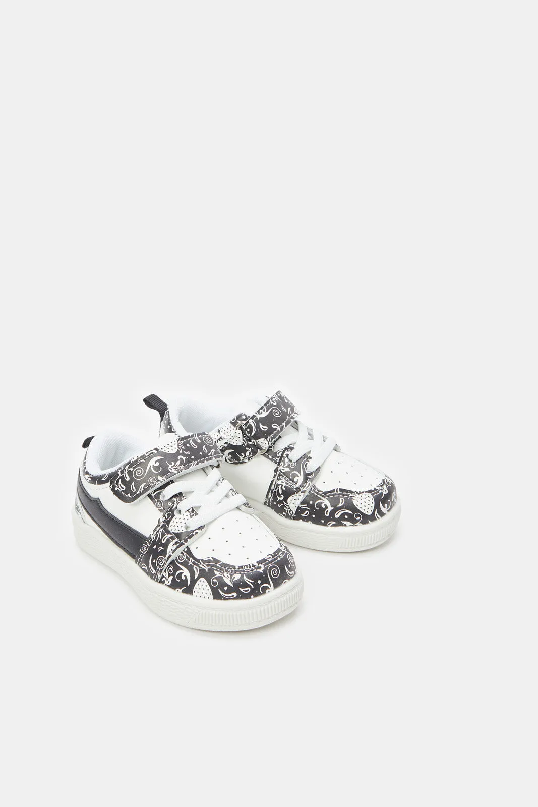 Infant Boys White And Black Printed Sneaker