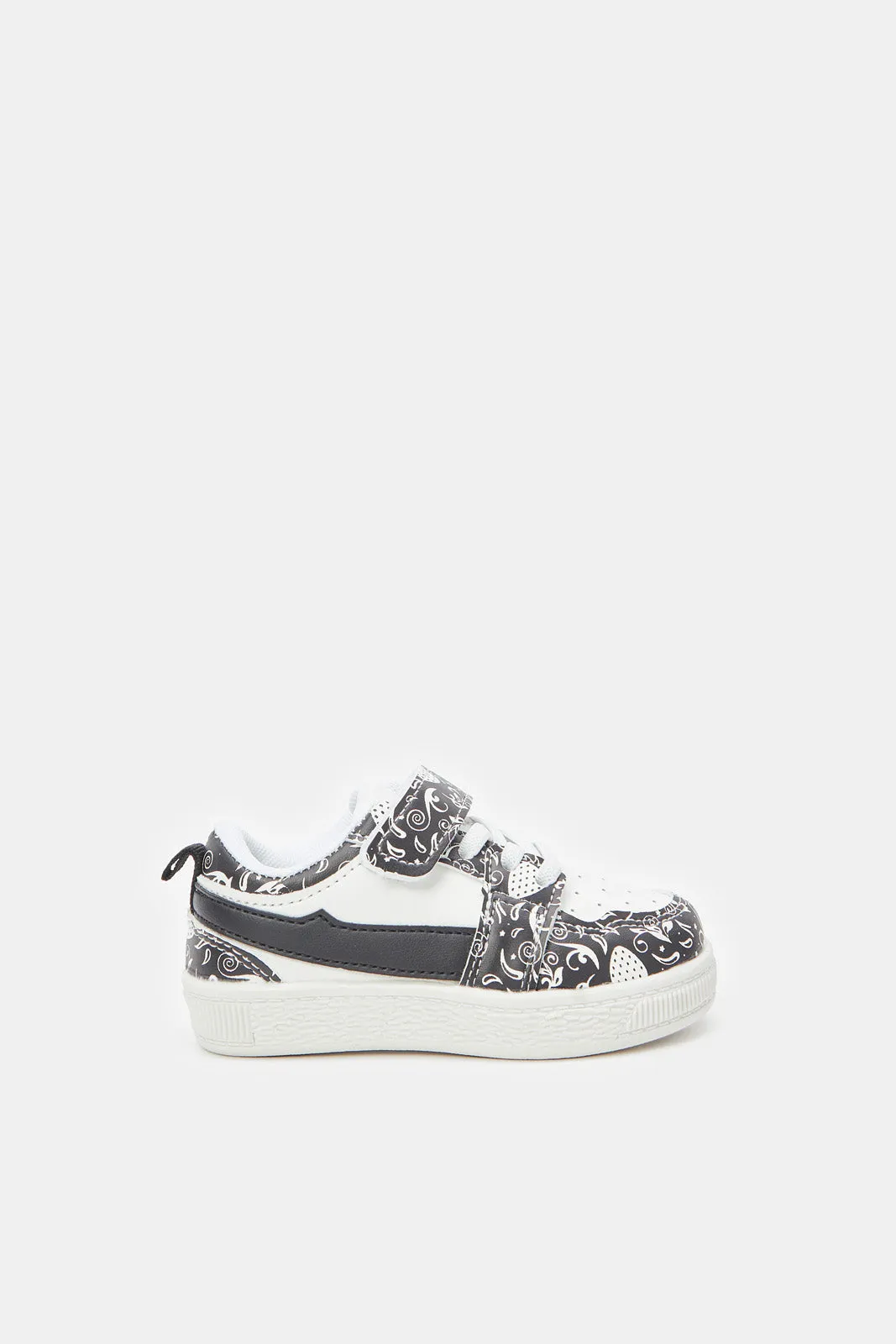 Infant Boys White And Black Printed Sneaker