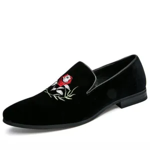 Italy Fashion Design Rose Embroidery Leather Shoe