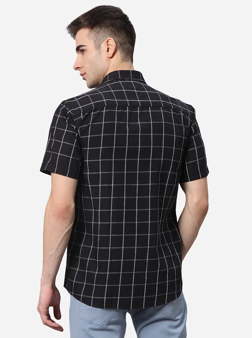 Jet Black Checked Slim Fit Casual Shirt | JadeBlue