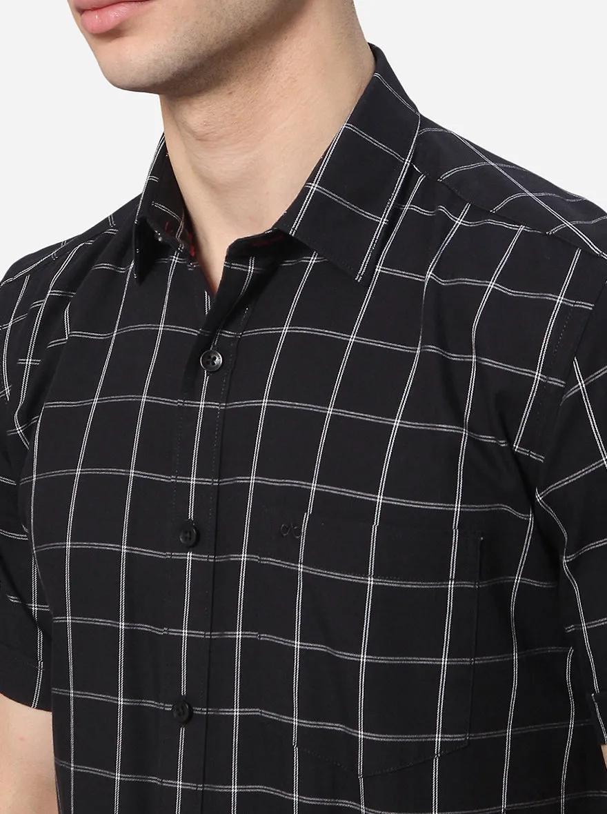 Jet Black Checked Slim Fit Casual Shirt | JadeBlue